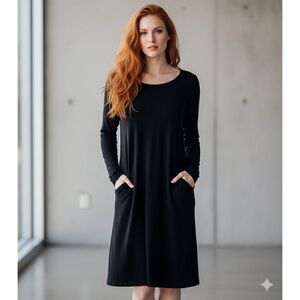 EILEEN FISHER Black Long Sleeved Dress with Pockets‎